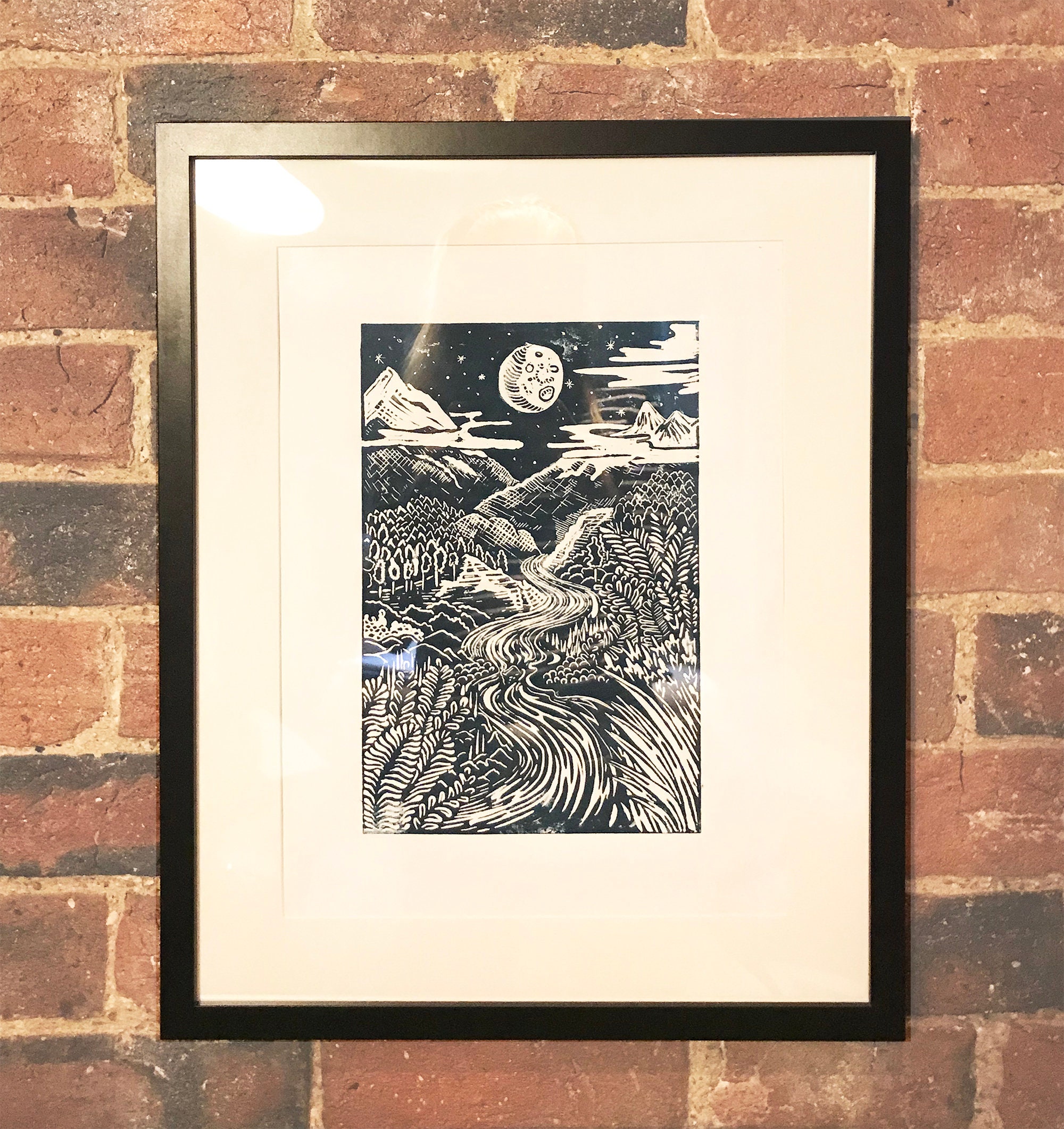 Full Moon Lino Print Etsy