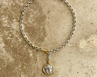 Silver and gold coin medallion necklace