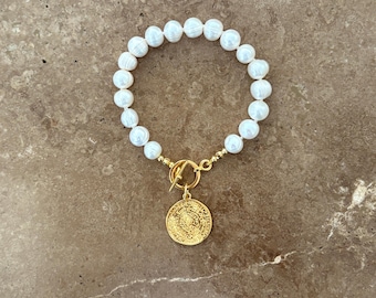 Süßwasser Perlen Armband mit Gold Medaillon Charme