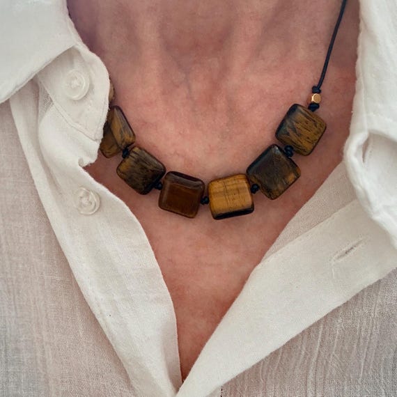 Tigers eye gemstone bead adjustable cord necklace
