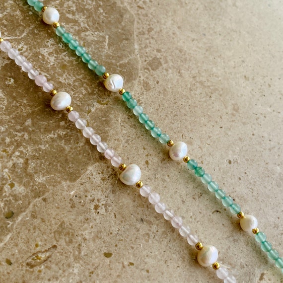 Pearl and gemstone bead necklace