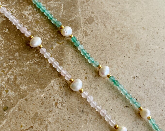 Pearl and gemstone bead necklace