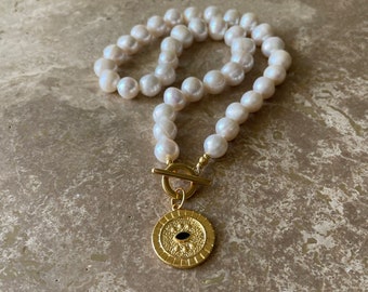 Freshwater pearl talisman charm necklace