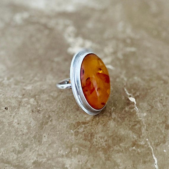 Statement amber and silver vintage ring