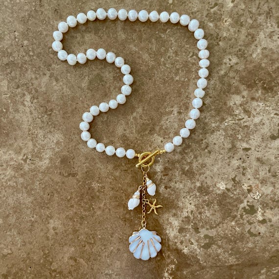 Freshwater pearl ocean charms necklace, choose your charms