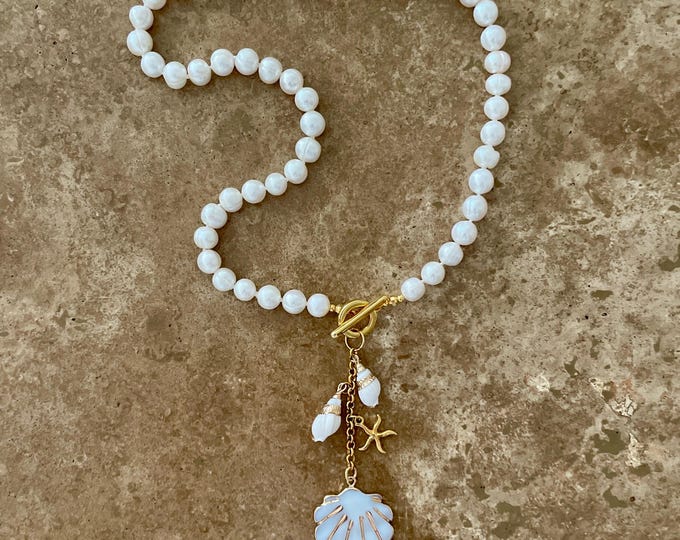 Freshwater pearl ocean charms necklace, choose your charms