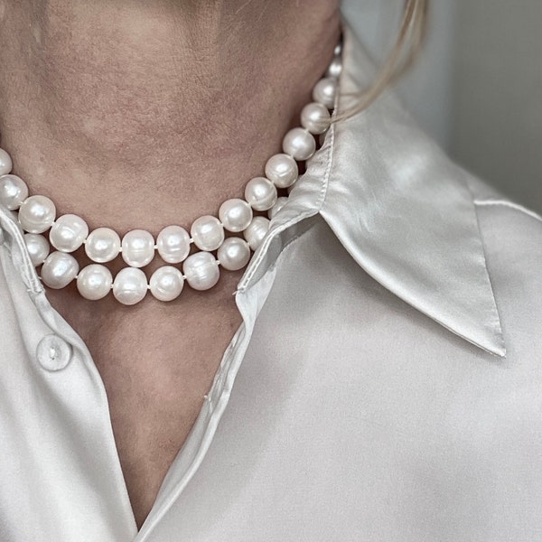 Statement double row pearl choker