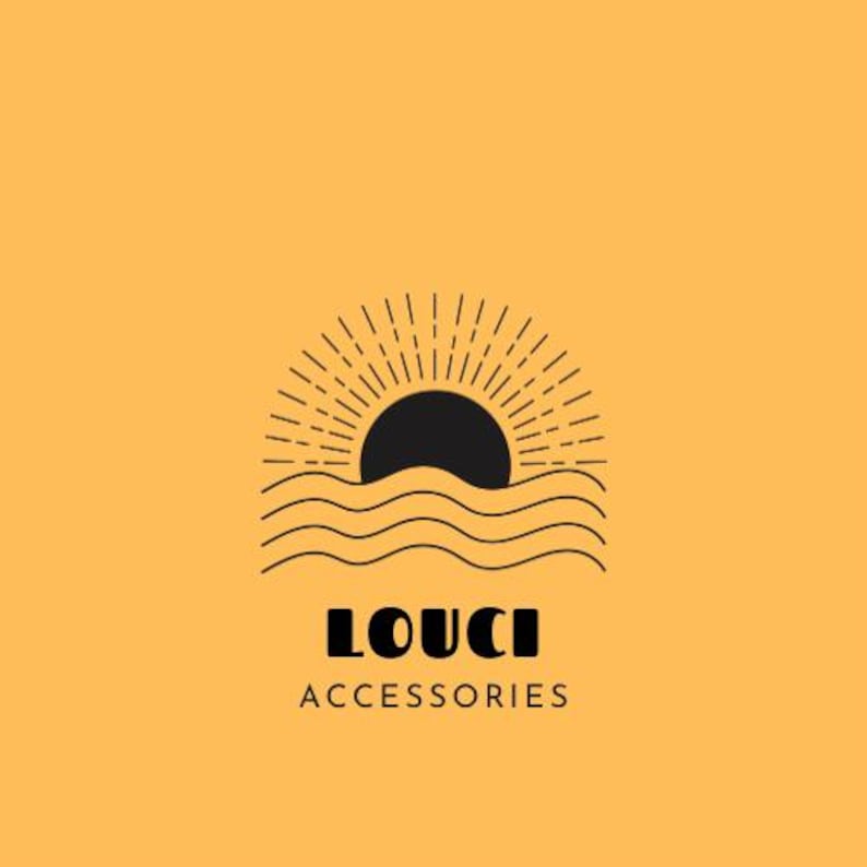 May include: A logo on an orange background features a black sun setting over wavy lines, with radiating lines above. The word "LOUCI" is in bold, black letters, and "ACCESSORIES" is below it.