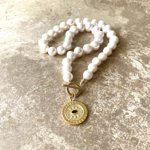 Freshwater pearl talisman charm necklace