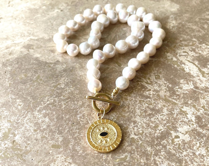 Freshwater pearl talisman charm necklace