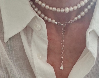 Freshwater Pearl and Silver multiway wrap Necklace or Belly Chain