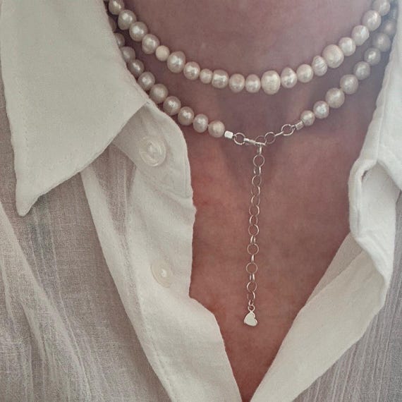 Multiway adjustable freshwater pearl and sterling silver wrap necklace or belly chain