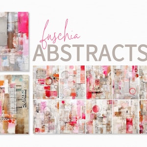 Fuchsia Abstrakte - Gewagte Mixed Media Schichten - Zeitgenössische Kunst Backdrops - Lebendige Collage inspirierte Texturen - Neutrale und Rosa Töne