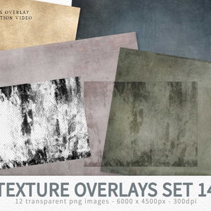 Lot de 14 superpositions de textures - superpositions grunge transparentes - masques de détourage de texture - superposition de retouche photo - textures PNG transparentes