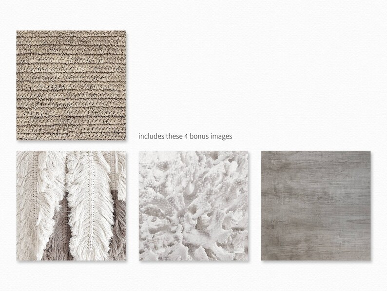 Puede incluir: Cuatro muestras de textura diferentes: una tela marr&oacute;n tejida, una tela blanca esponjosa con flecos, una tela blanca texturizada y una veta de madera gris.