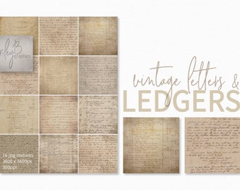 Vintage Buchstaben und Ledger - Digitale Antike Ledger - Vintage Handschrift - Alte Papierstrukturen - Vintage Journaling - Altes Papier