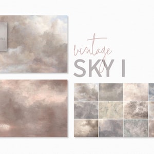 Vintage Himmel Texturen I - Digitale Vintage Wolken Hintergründe - Ölfarbe Textur Wolken - Pastell Texture Himmel Hintergründe - Fine Art Himmel