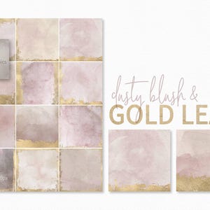Stoffig blush en bladgoud – Zachte aquarelwassingen – Subtiele roze tinten met gouden randen – Vervaagde, mauve texturen – Warme neutrale achtergronden
