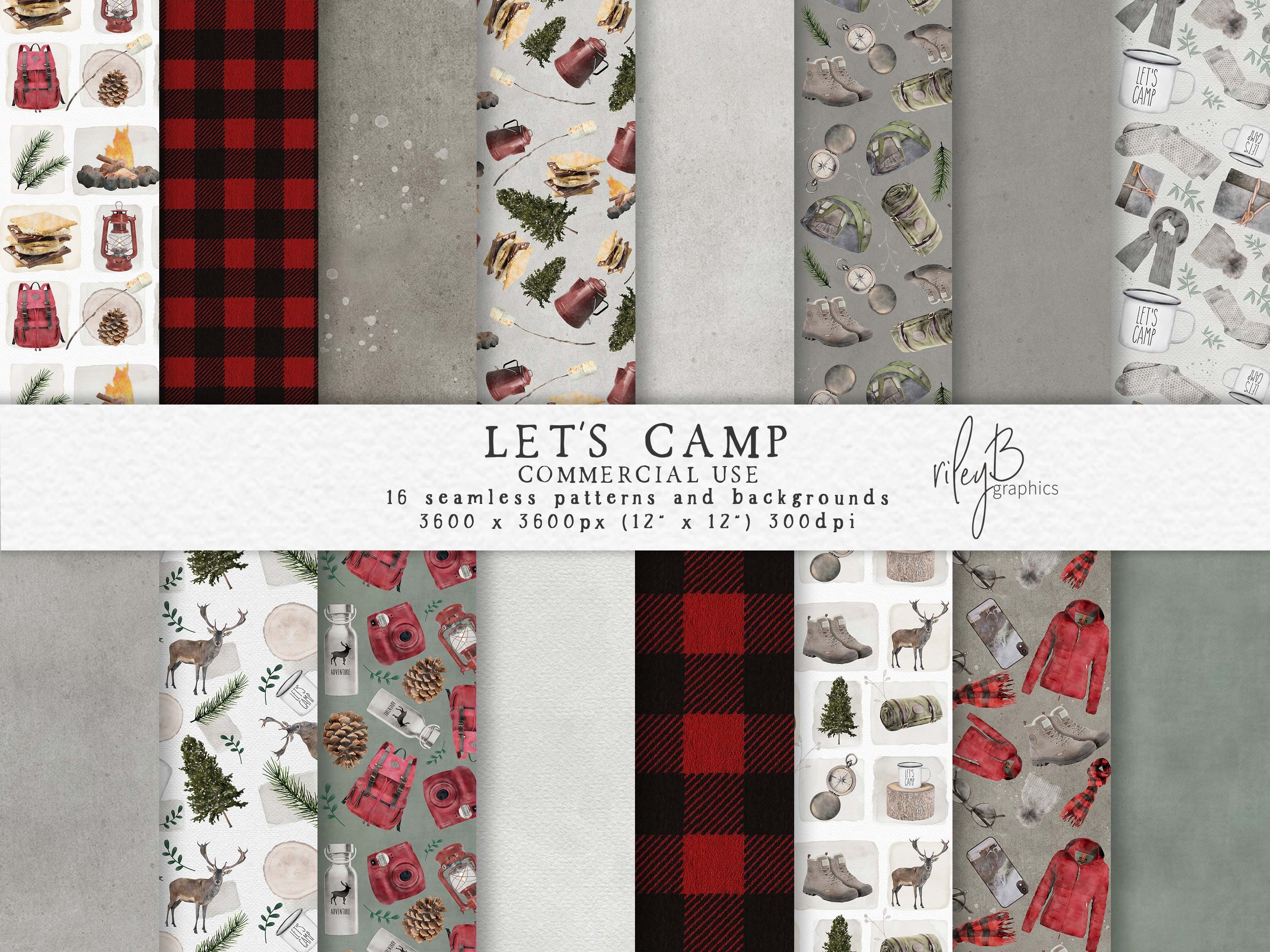 Let's Camp Patterns Camping Digital Paper Camping Etsy