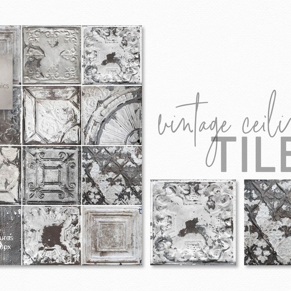 Vintage Ceiling Tiles - Tin Tile Backgrounds - Weathered Paint Textures - Metal Peeling Paint - Pressed Ceiling Tile Backgrounds