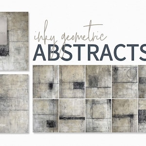 Abstraits géométriques d'encre - Art abstrait neutre - Texture de ligne grunge - Art mural minimaliste moderne beige noir - Art contemporain industriel