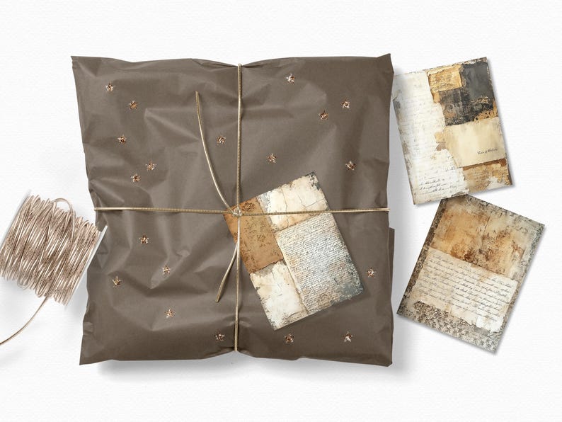 Venicitan Script Umber Venetian Scripts - Aged Paper Collage - Vintage Writing Textures ...