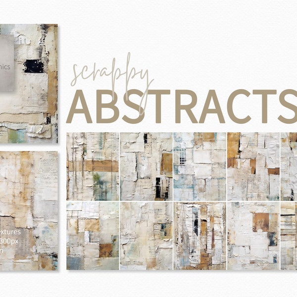 Scrappy Abstracts - Digital Painted Paper Scraps - Vintage Scraps of Paper Collage - Tatty Paper Backgrounds - Antique Paper Textures