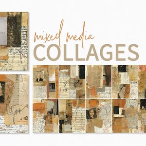 Collage di tecniche miste - Strati di carta vintage - Arte con texture neutre - Frammenti di scrittura a mano - Collage in stile effimero - Strati di carta grunge