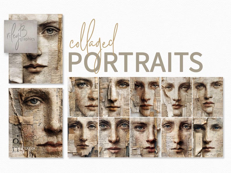 Collaged Portraits – Vintage Paper Face Collage – Aged Neutral Portrait ...
