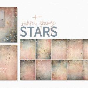 Neutral Grunge Stars – Soft Vintage Starry Backdrops – Pink and Blue Faded Textures – Subtle Gold Star Backgrounds – Rustic Celestial Layers