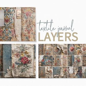 Textile Journal Layers – Vintage Floral Fabric Collage – Worn Wallpaper and Cloth Textures – Aged Decorative Textile Backgrounds
