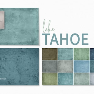 Lago Tahoe – Paredes de yeso texturizado – Tonos aguamarina y salvia suaves – Superficies pintadas con tonos polvorientos – Neutros terrosos fríos – Fondos rústicos