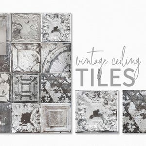 Vintage Ceiling Tiles – Distressed Ornamental Panels – Pressed Ceiling Tiles – Aged Architectural Details – Antique Tin Tile Designs