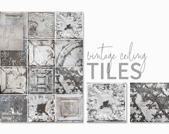 Vintage Ceiling Tiles – Distressed Ornamental Panels – Pressed Ceiling Tiles – Aged Architectural Details – Antique Tin Tile Designs