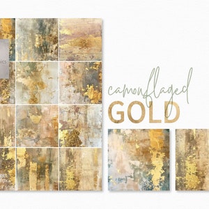 Gecamoufleerd goud - verweerde metalen lagen - abstracte patina-oppervlakken - neutrale texturen met vlokken verouderd goud en aangetast brons