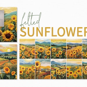Gefilzte Sonnenblumen - Gestickte Sonnenblumen - 3D Sonnenblumen - Tapisserie Sonnenblumen - Strukturiertes Sonnenblumen Journal Papier - Sonnenblumen Landschaften