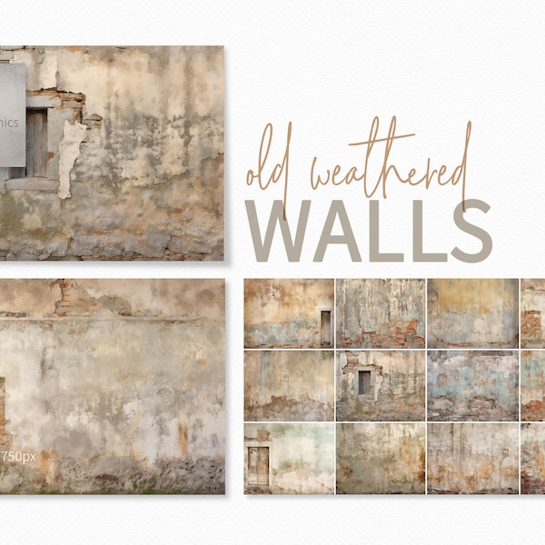Old Weathered Walls - Distressed Textures - Rustic Plaster And Brick - Faded Paint Layers - Vintage Architectural Backdrops