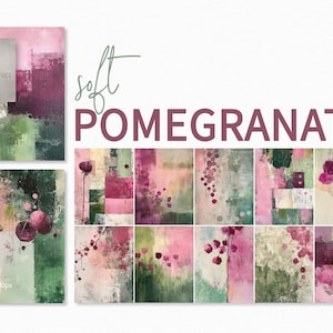 Weicher Granatapfel - Digital Collage Art - Pink, Pflaume, Grün Abstrakte Kunst - Mixed Media Hintergründe in Granatapfeltönen - Organische Abstrakte