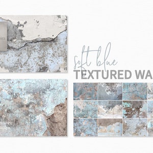 May include: Twelve digital paper textures of weathered blue walls with cracks and peeling paint.  The textures are 6000 x 4000 pixels and 300 dpi.  Soft Blue Textured Walls.