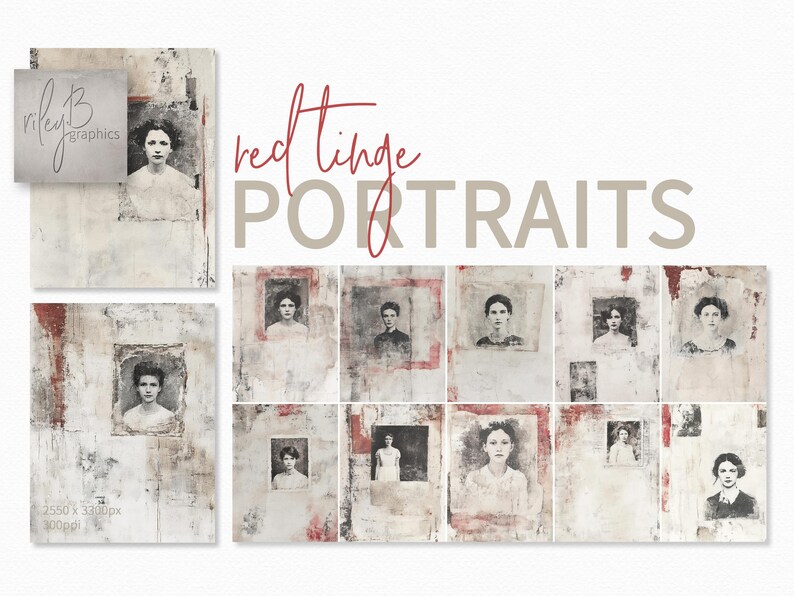 Red Ink Portraits Red Tinge Portraits – Faded Vintage Women – Sepia Tones With Red ...