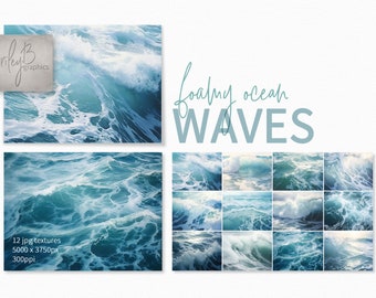 Foamy Ocean Waves Paintings - Ocean Wave Textures - Sea Backgrounds - Ocean Backdrops - Wave Paintings - Blue Sea Paintings