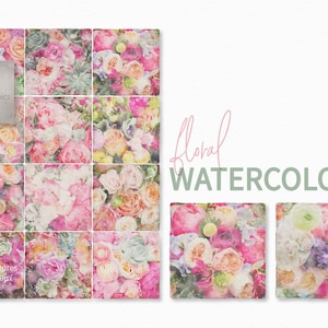 Acquerelli floreali - Acquerelli floreali digitali - Carta fatta a mano con fiori - Carta con bordo strappato - Fiori acquerellati digitali con bordo frastagliato