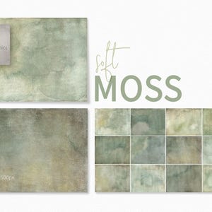 Zacht mos – Handgeschilderde aquareltexturen – Vintage groene wassingen – Subtiele aardse lagen – Vervaagde botanische tinten – Geschilderde papieroppervlakken