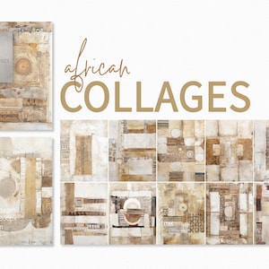Collage africani - Tecniche miste strutturate - Motivi tribali e toni terrosi - Astratti neutri rustici - Arte africana di ispirazione vintage