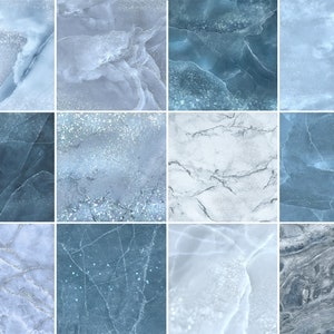 May include: Twelve digital paper textures in shades of blue and white with a marble effect. The textures have a subtle glitter effect.