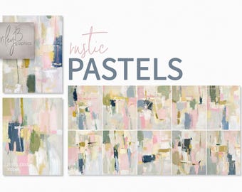Pasteles rústicos – Arte mural minimalista abstracto en tonos pastel – Láminas artísticas en tonos rosa suave, azul salvia y beige – Decoración rústica moderna para el hogar