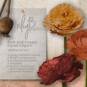 Rust Copper Flowers - Rust Wedding - Copper Invitations - Fall Flower Clipart - Fall Wedding Invites - Copper Bridal Shower - Copper Wedding