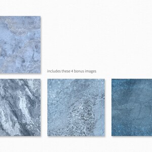 May include: Four different blue and gray marble textures. The textures include a light blue marble with silver glitter, a dark gray marble with white veins, a light blue marble with a speckled pattern, and a dark blue marble with a cracked pattern.