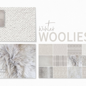 Winter Woolies Textures - Cozy Knit and Fleece Fabric - Nordic Patterns - Soft Neutral Knits - Plaid and Faux Fur - Cozy Knitted Backgrounds