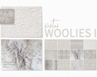 Winter Woolies Textures - Cozy Knit and Fleece Fabric - Nordic Patterns - Soft Neutral Knits - Plaid and Faux Fur - Cozy Knitted Backgrounds